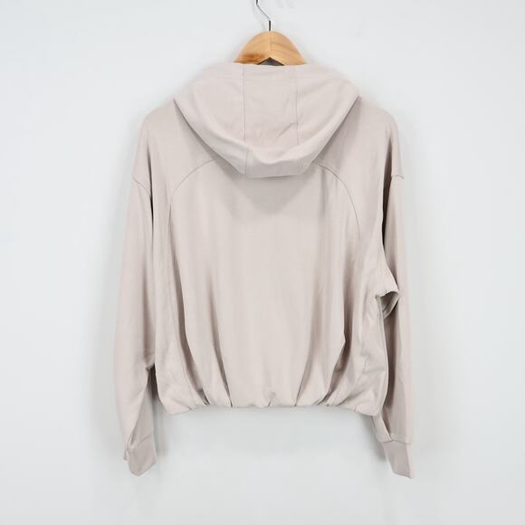 NWT Athleta Seasoft Bubble Hem Stretch Relaxed Fit Hoodie In Abalone Tan Small - Picture 5 of 10